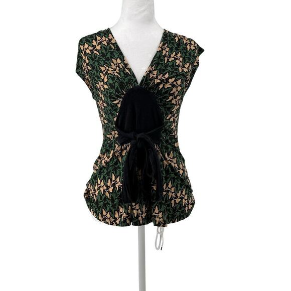 Diane von Fürstenberg Silk Blend Floral Tie-Front Top Size M Leaf Print GUC - Picture 1 of 12